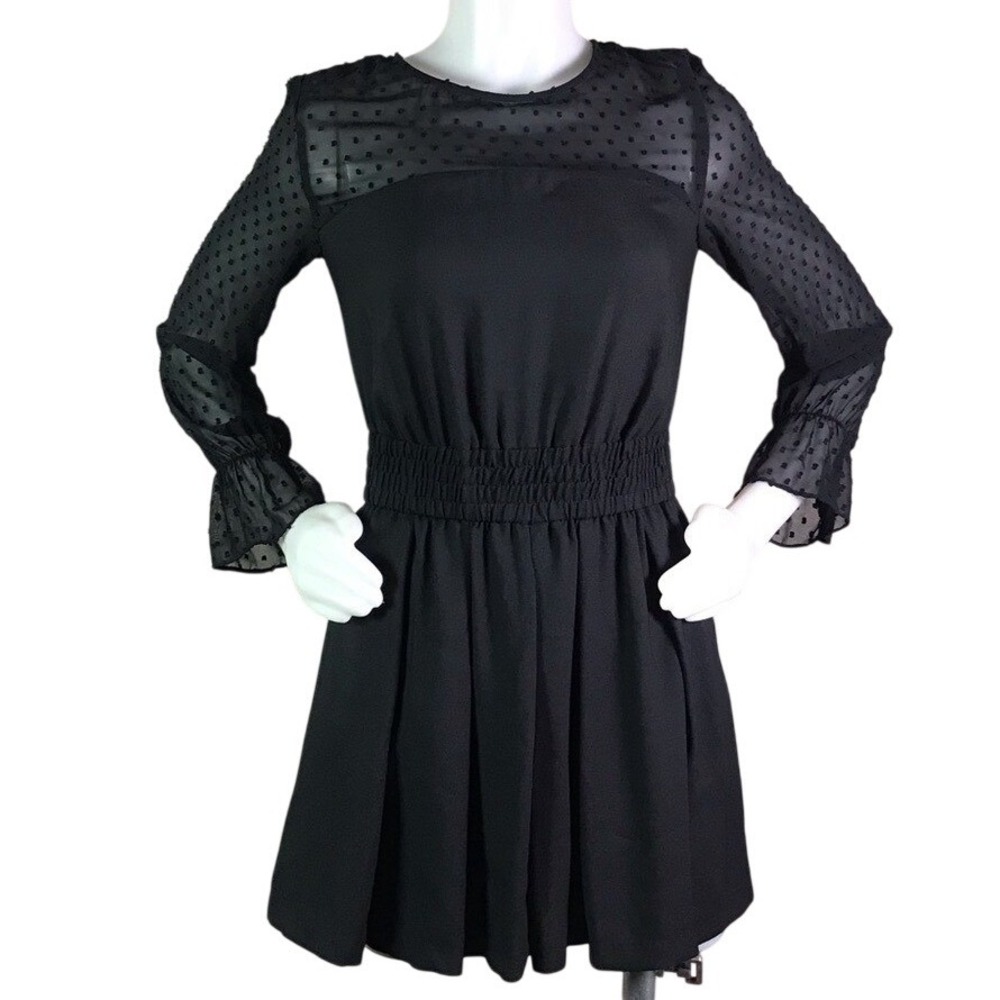 ZARA BLACK POLKA DOT SHEER LONG‎ SLEEVE ROMPER